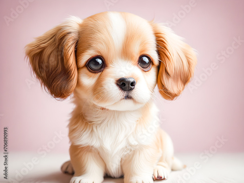Cute dog, cavalier king charles spaniel, on a pink background