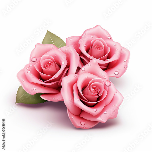 Beautiful pink roses with water drops isolated on white background. Vector illustration.