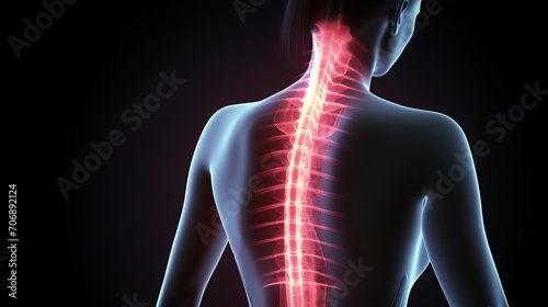 Medical Illustration of Pain in Neck, spine, human spine chiropractor photo