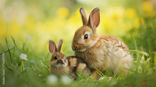 Best friends bunny rabbit and chick. AI Generative