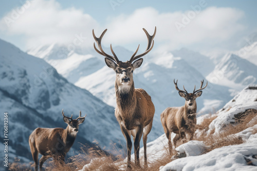 Three wild deer in the white mountains
