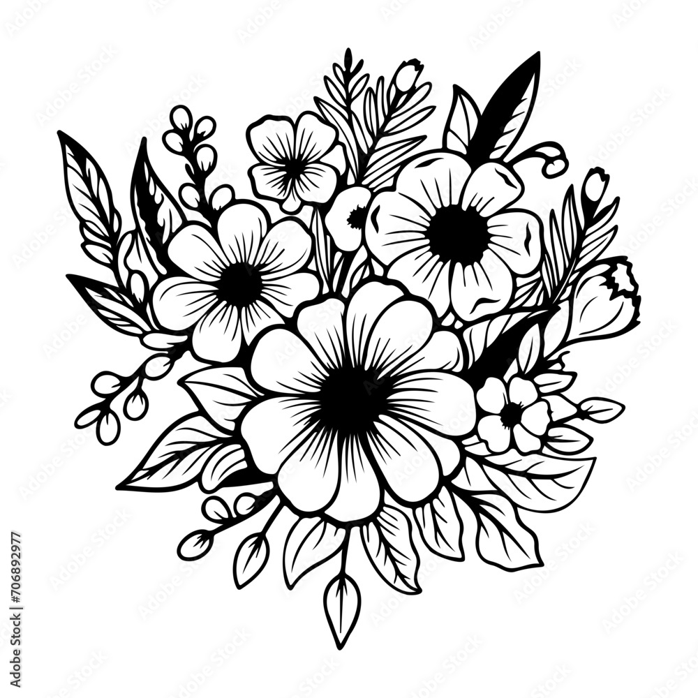 floral arrangement outlines flowers and leaves bouquet floral arrangement outlines flowers and leaves bouquet