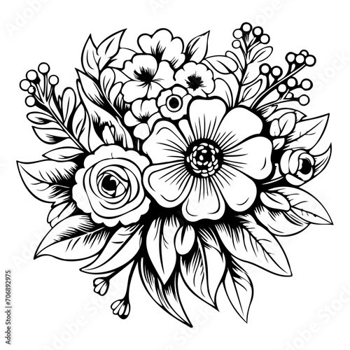 floral arrangement outlines flowers and leaves bouquet