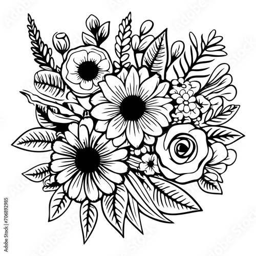 floral arrangement outlines flowers and leaves bouquet
