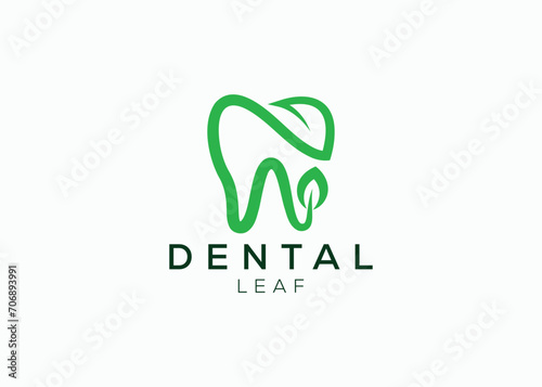 Dental leaf logo design vector template. Natural dental vector logo