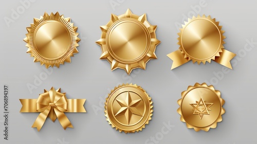 Vector gold winner badge with ribbon isolated set 