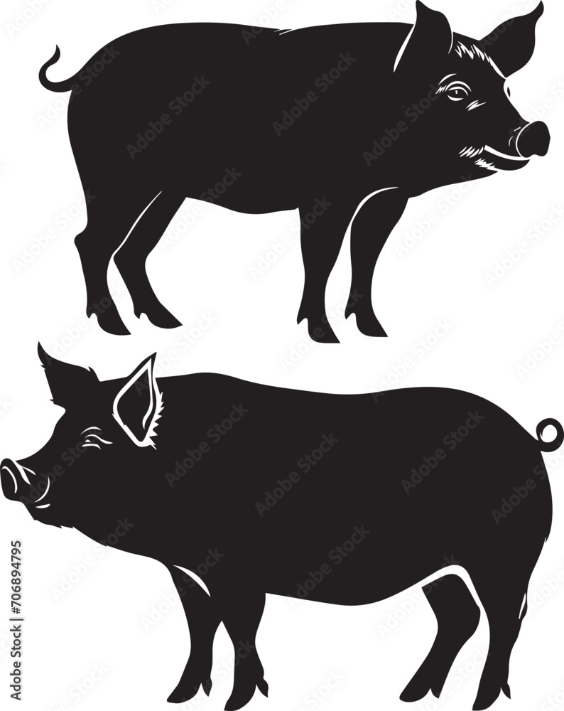 Fototapeta premium Pig silhouettes set isolated on white background