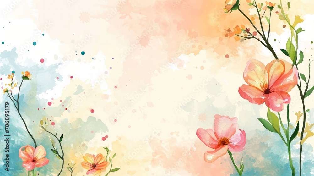 vector natural background with watercolor flowers