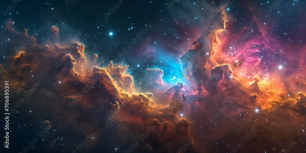 A Vivid and Fantastical Nebula with Dynamic Cloud Formations in a Starry Sky