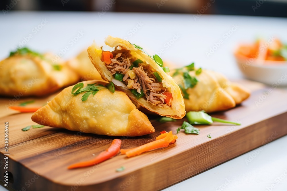 stack of beef empanadas on a wooden board stack of beef empanadas on a wooden board
