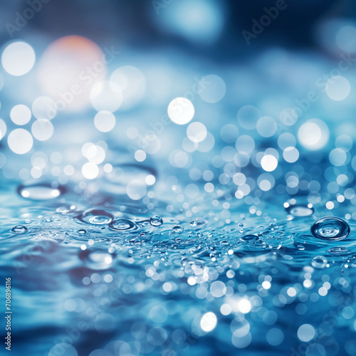 water drops on blue background, shallow depth of field, bokeh,Generative AI