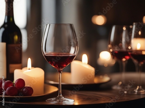AI generated illustration of a platter with grapes  paired with wine and flickering candles