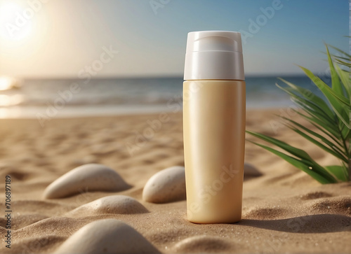 SPA Cosmetics Mockup. sun cream bottle mockup. Nourishing body lotion in attractive packaging for skin care and hygiene. 