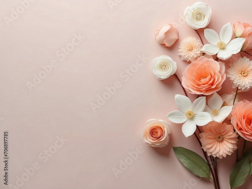 Beautiful flower composition on pastel background with copy space for Valentine's, Women's Day or Mother's Day 