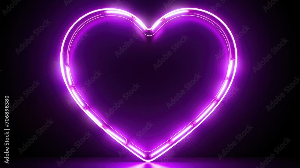 Romantic Love in Glowing Neon: Bright Red Heart Symbol on Dark Night, Silhouetted in Electric Blue Tunnel Romantic Love in Glowing Neon: Bright Red Heart Symbol on Dark Night, Silhouetted in Electric Blue Tunnel