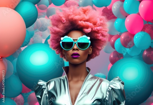 Wallpaper Mural colorful woman with colorful balloons Torontodigital.ca