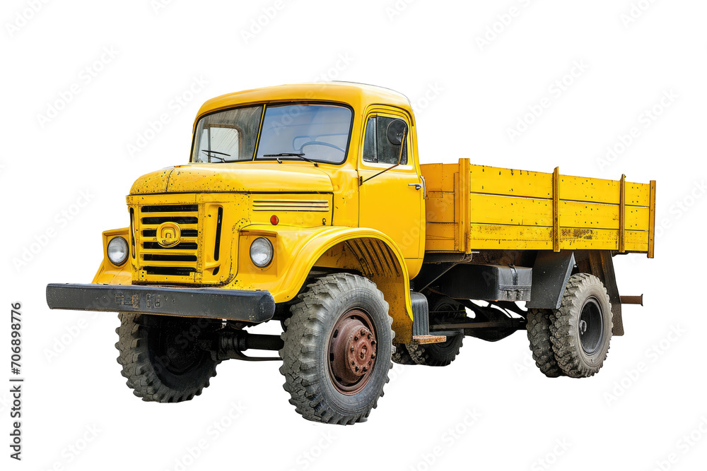 Old antique yellow truck, cut out - stock png. Old antique yellow truck, cut out - stock png.