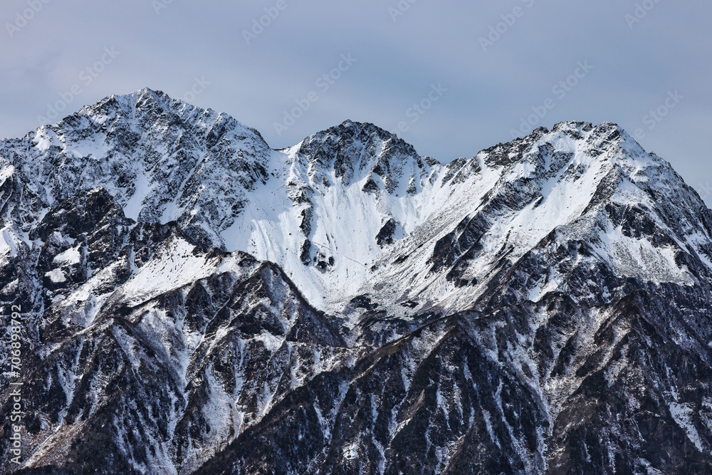 冠雪の北アルプスの穂高連峰