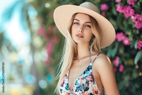 Fashion-forward model in a chic summer dress