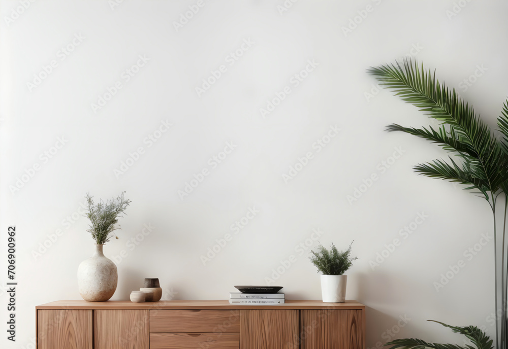 copy space interior wall mock up with cabinet and vase ai generated copy space interior wall mock up with cabinet and vase ai generated