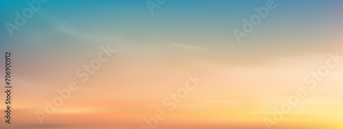 Sky Blue with cloud background,Vector Horizon beach sunset with yellow,pink,orange pastel in Spring,Panorama beautiful Nature morning sunrise sky in Summer,Banner landscape background © Anchalee