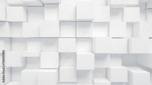 Abstract White Cubes Wall Background. 3d Render Illustration. Generative AI