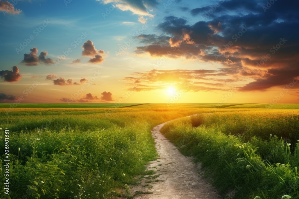 path to field with sunset path to field with sunset