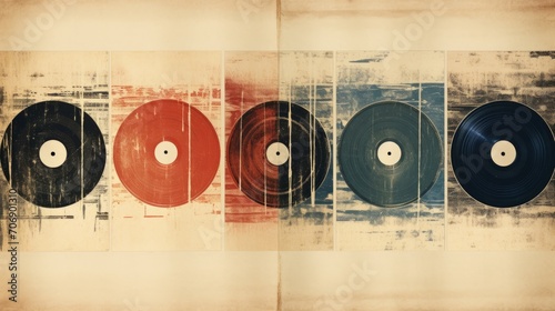 Vinyl records on grunge background. Old vinyl record texture. Generative AI