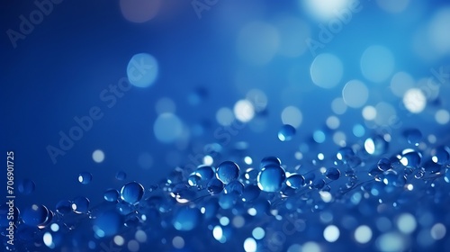 Blue water drops on a blue background. 3d rendering, 3d illustration. Generative AI