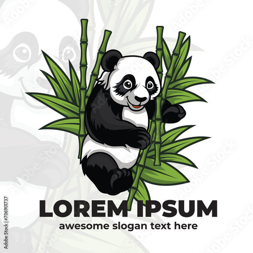 Panda vector design illustration  Panda and bamboo logo design  panda with bamboo tree illustration.