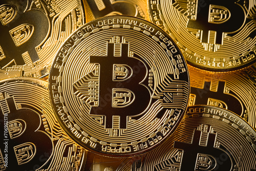 Bitcoin gold coin and defocused chart background, cryptocurrency bitcoin halving concept. The economic growth and basic financial investment business , Money, Technology and cryptocurrency.
