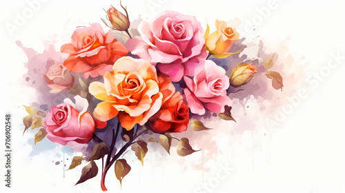 Bouquet of roses white background and copy space