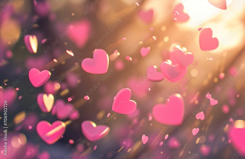 various pink hearts floating on top of a glowing background with a glowing background