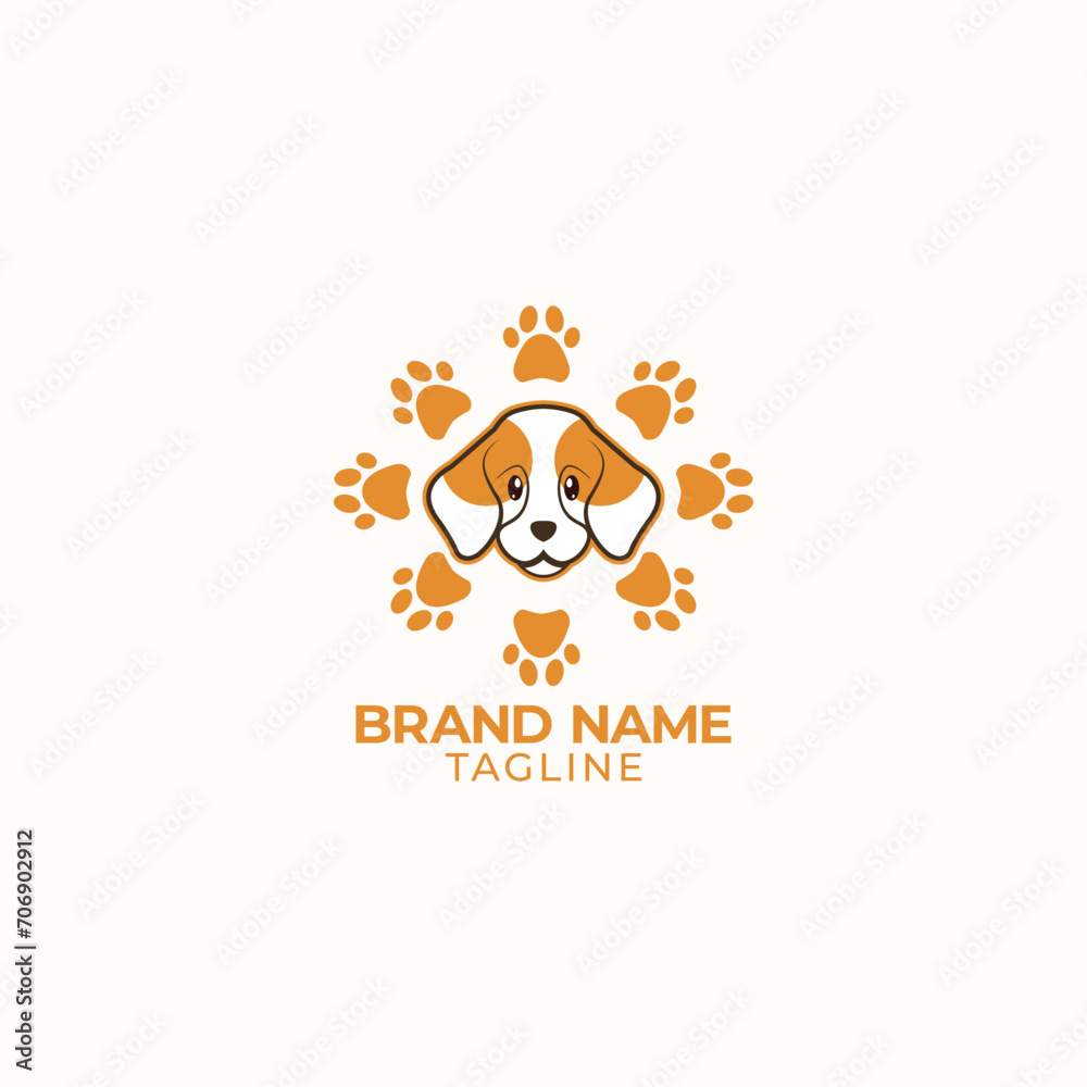 happy dog logo with paw vector 