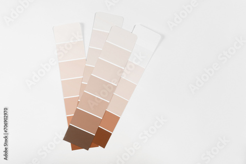 Color samples palette design catalog. New trending PANTONE Peach Fuzz colour of 2024 year (ID: 706902970)