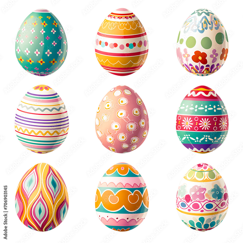 Decorative Painted Easter Egg Collection Isolated