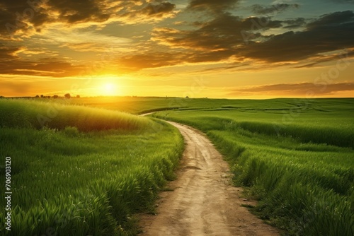 path to field with sunset