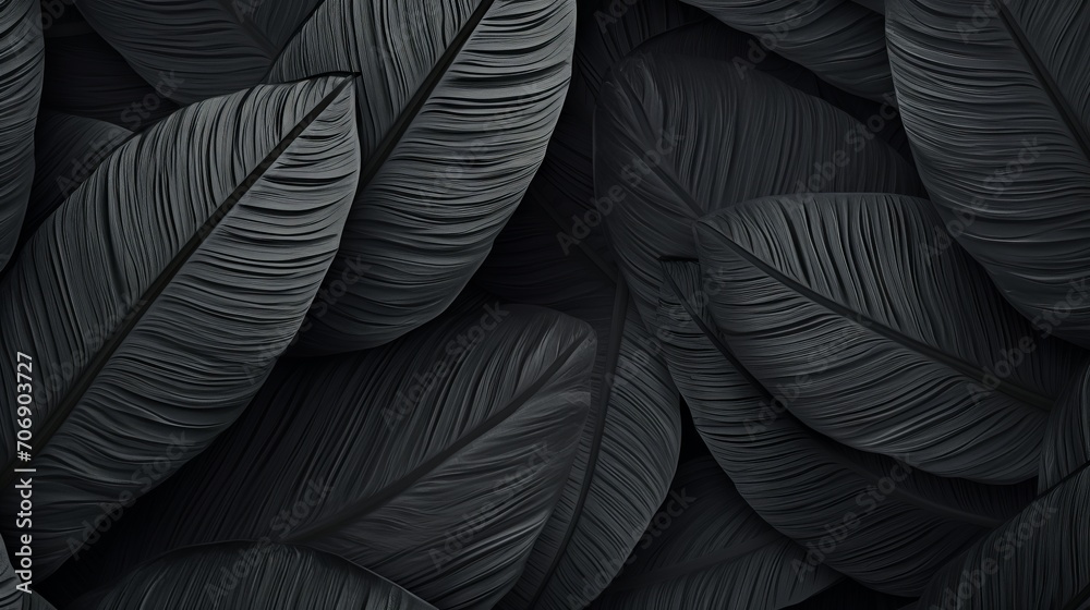 Black palm leaves seamless pattern. Realistic vector illustration of tropical leaf texture. Generative AI