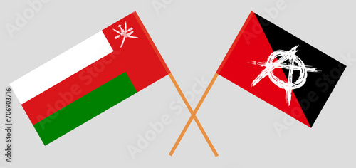 Crossed flags of Oman and anarchy. Official colors. Correct proportion