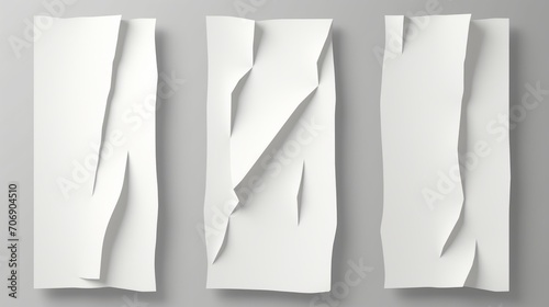 set of folded paper sheets. Realistic white paper strips isolated on gray background. Generative AI