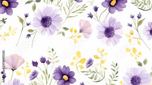 Wallpaper Mural Watercolor painted purple flower. Hand drawn flower design elements isolated on white background. Torontodigital.ca