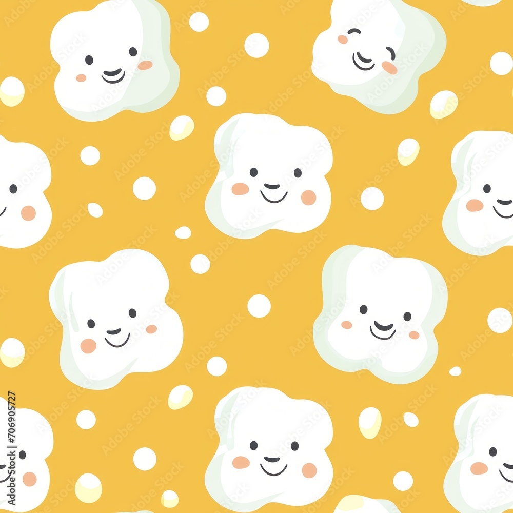 seamless patterns for prints | Puffy Marshmallow Friends 2D Minimal Pattern
