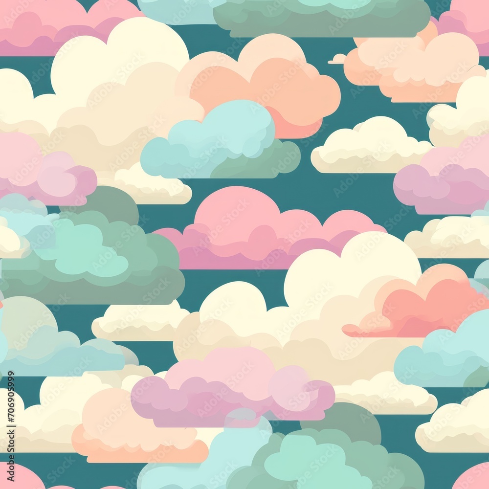 seamless patterns for prints | Dreamy Cloudscape 2D Minimal Pattern