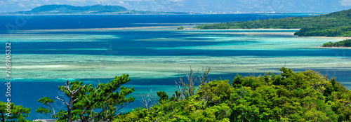 Amazing panorama of blue green sea between Iriomote island and Ishigaki island, Japan. photo