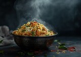 Flavorful Hyderabad Biryani: A Delicious Traditional Indian Dish with Basmati Rice, Aromatic Spices, and Succulent Chicken - Perfect for Commercial Ads and Ultra Sharp Studio Photography
