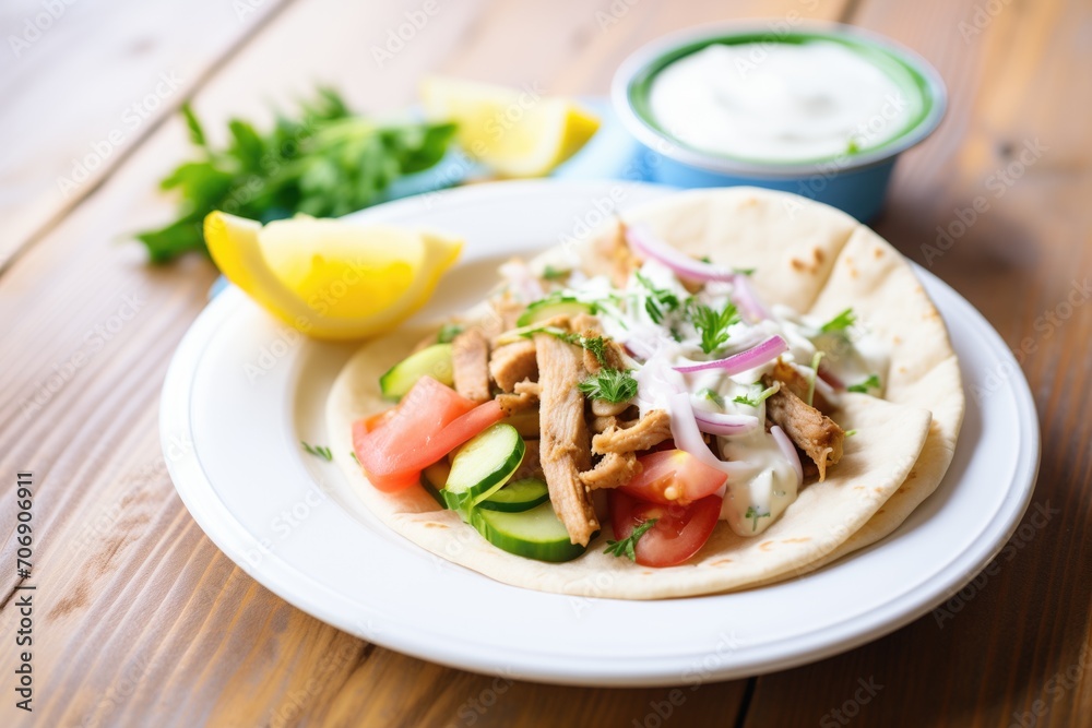 vegan gyros with seitan and vegetables