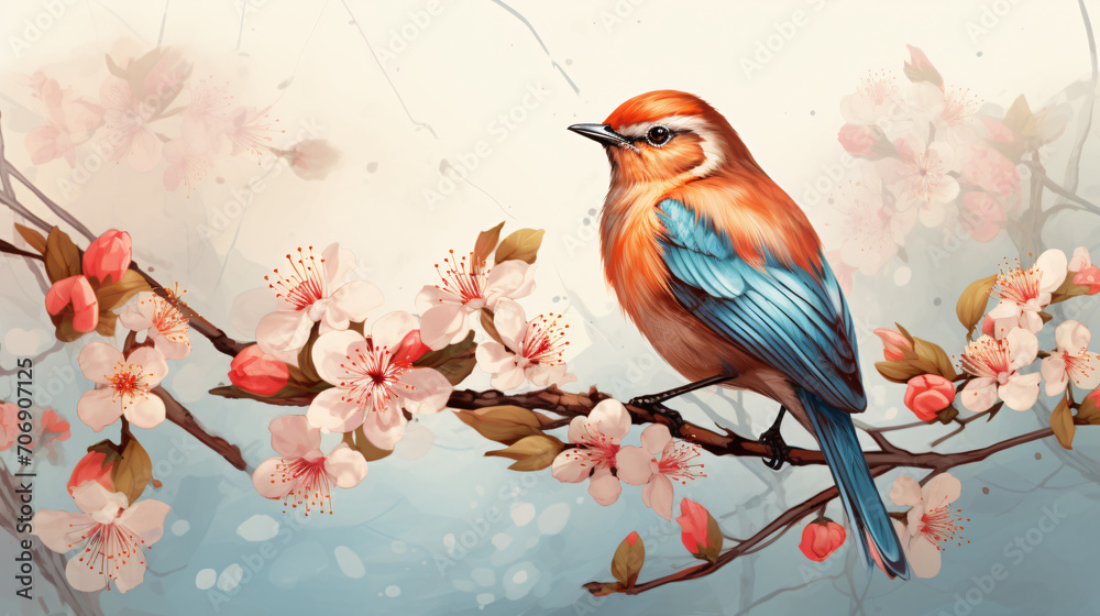  A bird and flower illustrations ai art