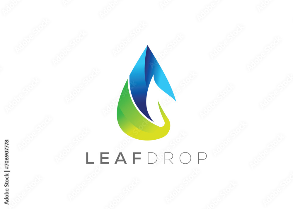 Water drop and Green leaf logo design vector template. Natural water drop vector logo. Fresh water drop logo.