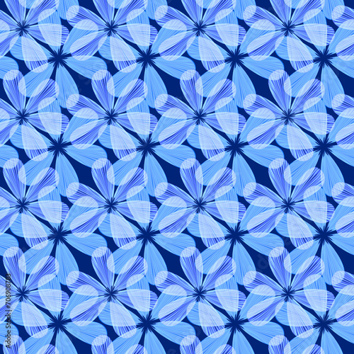 seamless floral monochrome background of abstract blue purple petals pattern for fabric design