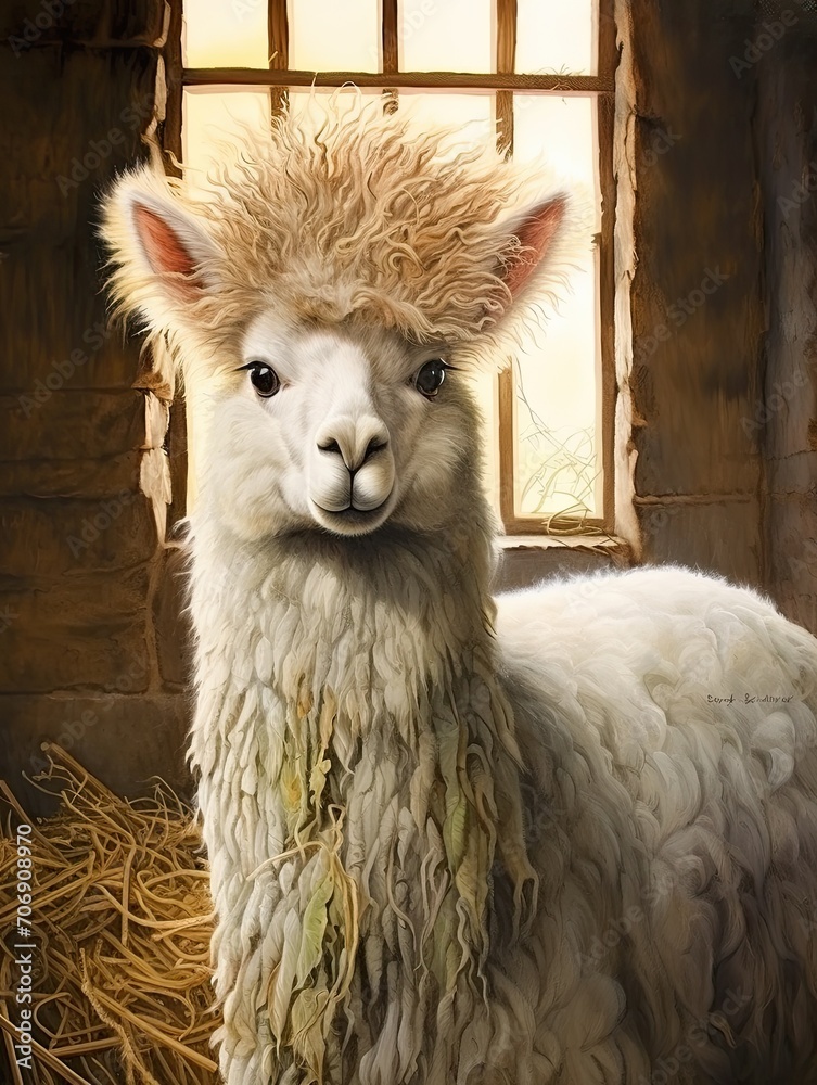 Obraz premium Alpaca Wool: Shearing Farm Animals at a Country Farm